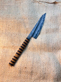 Damascus s grind honesuki with triangular stacked handle